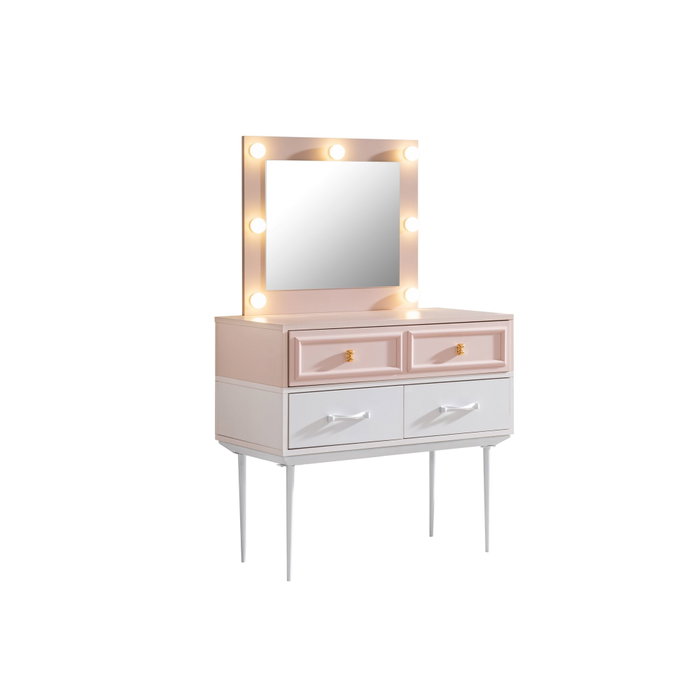 Hanah Home Mesa de Maquillaje Rosa y Blanco con Luces LED